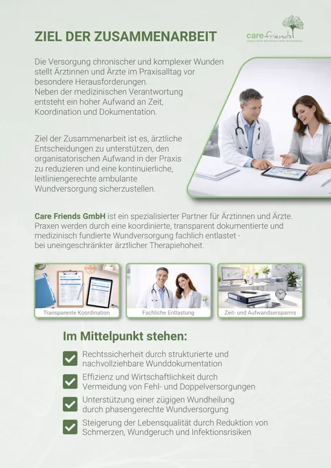 Blatt 1 unseres Wundkonzepts mit der Überschrift „Ziel der Zusammenarbeit“ und der Liste „Im Mittelpunkt stehen“