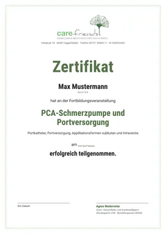 Muster des Teilnahmezertifikats Schmerztherapie