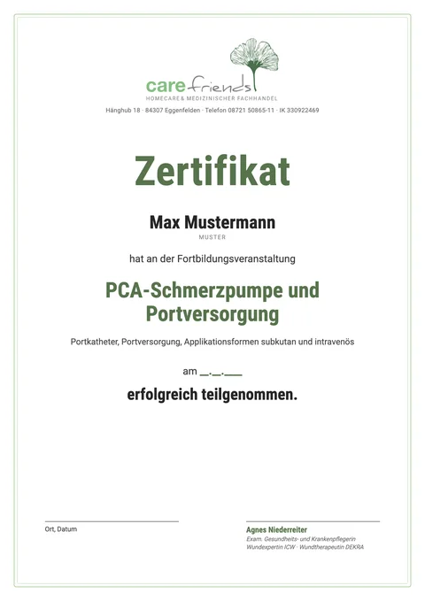 Vorschau: Muster des Teilnahmezertifikats Schmerztherapie